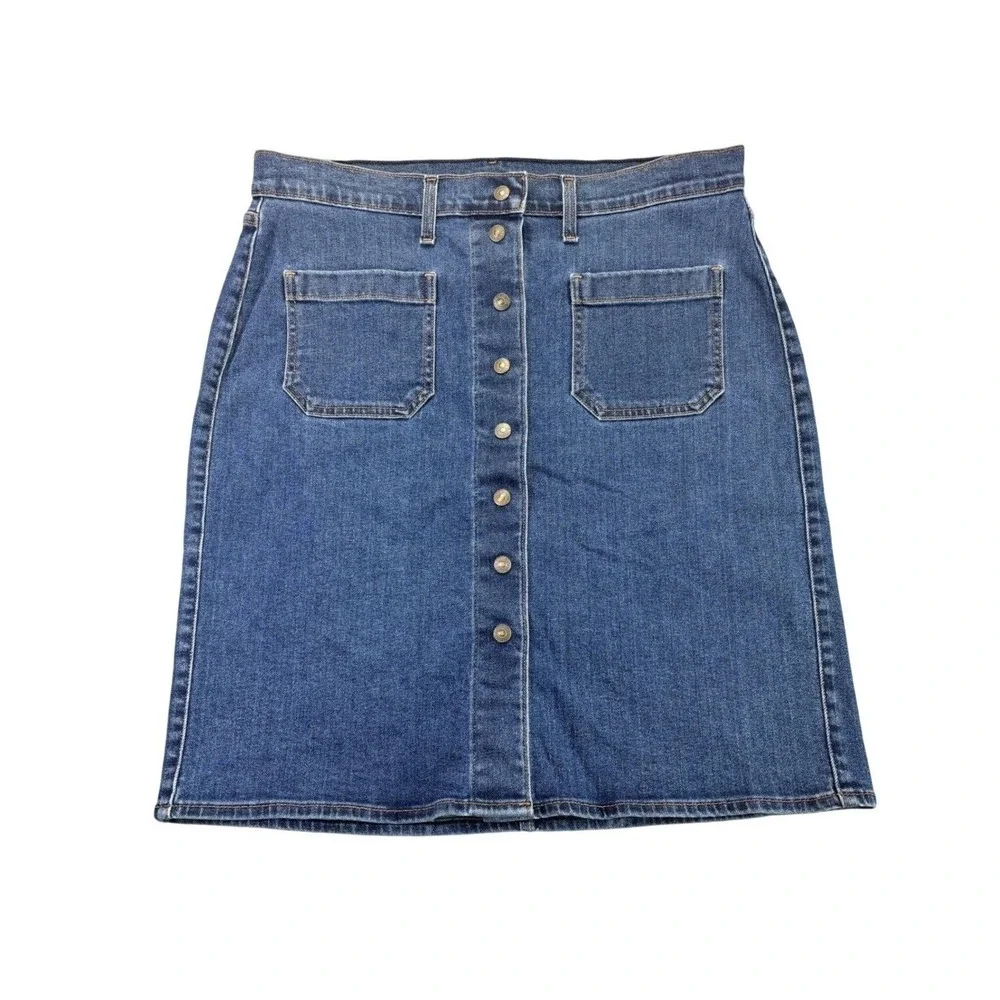 Levi Strauss Denim Skirt Women Size 32 Blue Snap Button Front Mini Skirt‎